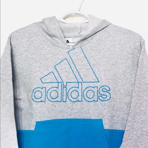 Adidas Kids Hooded Fleece Sweatshirt Pullover Gray - Picture 4 of 11